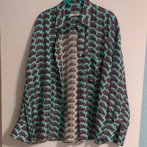 Odeeh Purple& Teal Retro Car Novelty Print Button Down Shirt Career Sz 38/8